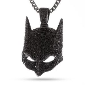 Hip Hop Style Black Diamond Batman Pendant With 14k Gold Rhodium Plated