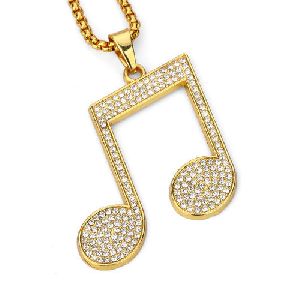 Musical Note Hip Hop Diamond Pendant In 14k Yellow Gold