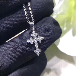 White Diamond Cross Pendant In 14k Gold For Christmas Gift