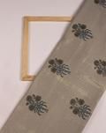Grey Gold Floral Pattern Screen Print Lurex Cotton Fabric
