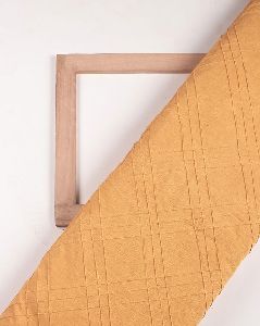 Mustard Yellow Geometric Pin-Tucks Loom Textured Cotton Fabric