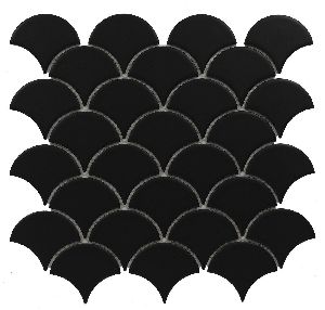 Fish Scale Matt Black Mosaic Tiles