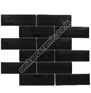 Brick Offset Glossy Black Mosaic Tiles