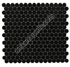Penny Rounds Glossy Black Mosaic Tiles