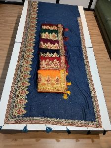 Heavy Embroidery Vichitra Slub Silk Saree