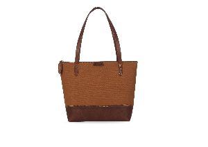 TAN / BROWN CANVAS / LEATHER TOTE BAG
