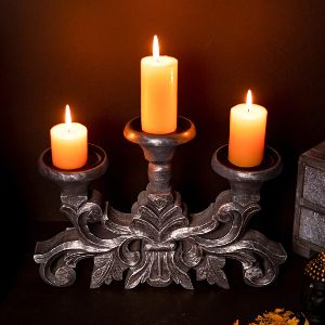 Antique Black & Silver Toned Floral Candle Stand