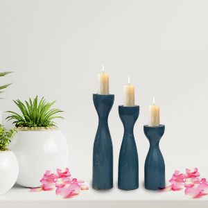 Wooden Bottle Candle Stand Set Of 3