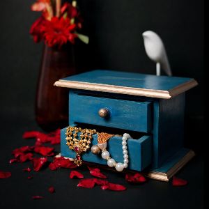 Wooden Distressed Blue & Golden Box