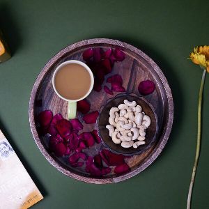 Wooden Round Serving Tray Set of 2