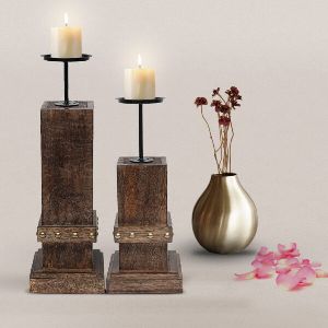 Wooden Studded Candle Stand