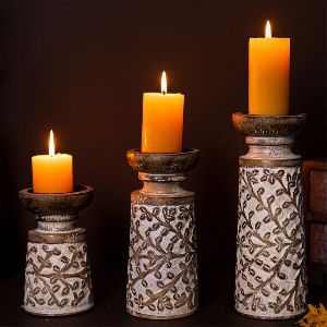 Wooden Takaai Candle Stand Set Of 3