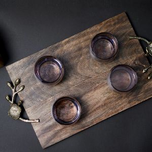 Wooden Tray With Brass Handle