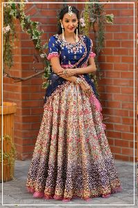 Semi Stitched Malai Satin Lehenga