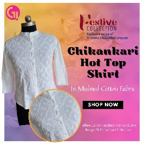 Chikankari mulmul fabric shirt for girls and ladies