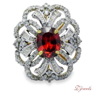 9K Hallmarked Certified Diamond red Oval Cocktail Ring for Women's
