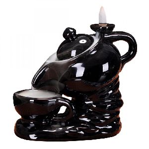 Polyresin Black Teapot Cup Waterfall Backflow Incense Holder