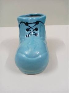 Handikart Blue Ceramic Shoe Shaped Planter Vase for Plants Succulent Pot Boot Planters(9x16x10 cm)