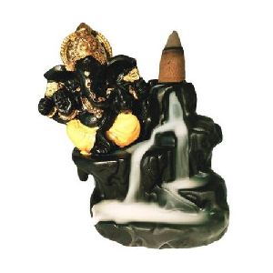 Lord Ganesha On Mountain Waterfall Backflow Incense Holder With 10 Incense Cones