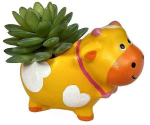 Yellow Cow Resin Planter Pot For Small Plants & Succulents