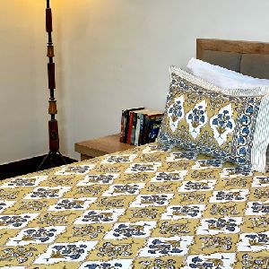 Mughal Poppy Blue Yellow Bedsheets