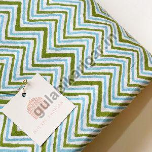 Zig Zag Handblock Emarald Green Blue Running Fabric