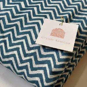 Zig Zag Handblock Blue White Running Fabric