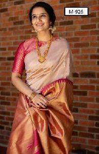 Peach Kanjivaram Soft Silk Saree