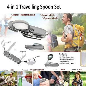 4-in-1 Stainless Steel Travel/Camping Folding Multi Swiss Cutlery Set