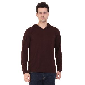 Mens Full Sleeve Brown Hooded T-Shirt