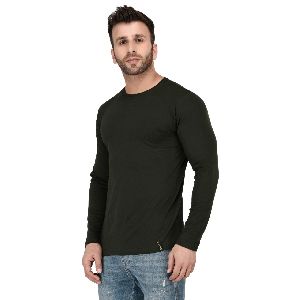 Mens Full Sleeve Green Round Neck T-Shirt