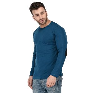 Mens Full Sleeve Teal Blue Round Neck T-Shirt