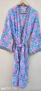 Hand Block Printed Pink & Blue Kimono