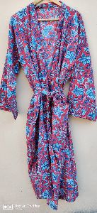 Hand Block Printed Red & Blue Kimono