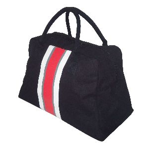 12 Oz Dyed Canvas Duffle Bag With Striped Print &amp;amp; Top Zip Closure