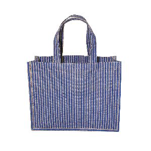 PP Laminated Natural Jute Tote Bag With One Color Striped Print