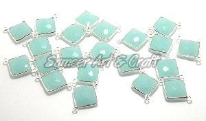 Brass Aqua Chalcedony Gemstone Connector, For Bezel