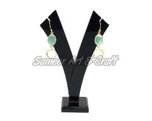 Aqua Chalcedony Gemstone Earring with Gold Plated