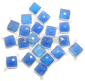 Brass Blue Chalcedony Gemstone Connector, For Bezel