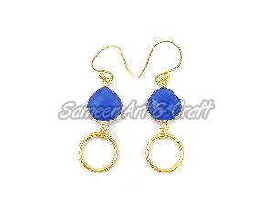 Blue Chalcedony Gemstone Earring with Gold Plated