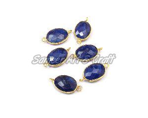 Gold Plated Brass Blue Sapphire Gemstone Connector