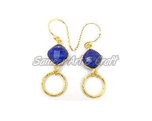 Blue Sapphire Gemstone Earring with Gold Plated