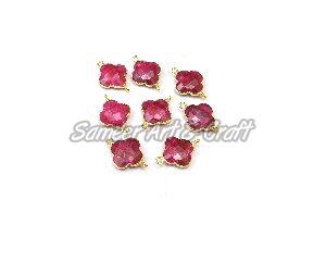 Clover Shape Dyed Dyed Ruby Gemstone Connector