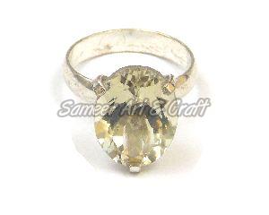 Crystal Gemstone Oval Shape Ring with Silver Plated
