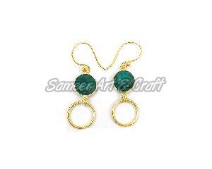 Dyed Emerald Round Shape Earring with Gold Plated
