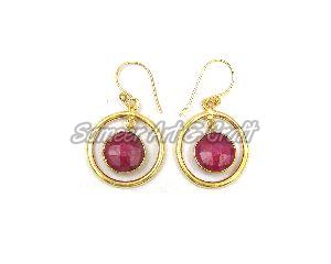 Dyed Ruby Gemstone Earring Round Shape with gold plated