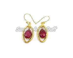 Dyed Ruby Gemstone Earring with Gold Plated