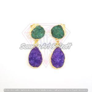 Electroplated Druzy Gemstone Pear and Heart Shape Earring