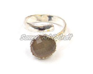 Gray Chalcedony Ring with silver plated