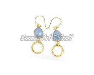 Light Blue Chalcedony Gemstone Earring with Gold plated